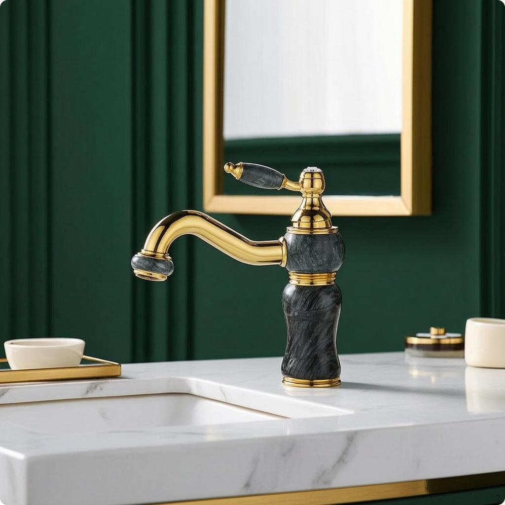 Faucet with Rotating Outlet Polished Gold Gooseneck Retro for Powder Room