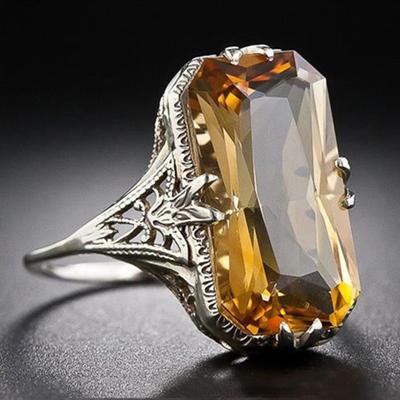 Engagement Band Ring Hollow Out Carved Cubic Zirconia Jewelry Electroplating Geometric Finger Ring for