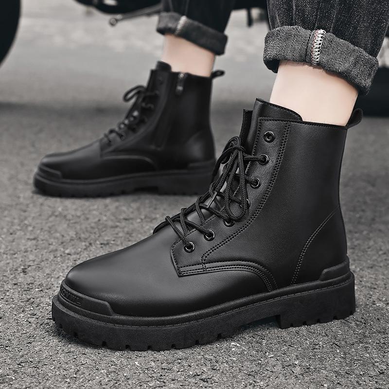 Men Boots Brand Casual Shoes Anti Slip Comfortable Lacing Platform Boots Fashion Motorcycle Waterproof Work Boots Durable