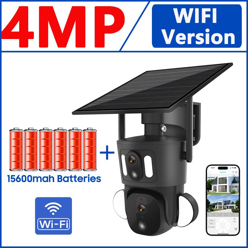 

Екран 4G Solar Security kage На відкритому повітрі 2K HD WiFi PTZ Dual PIR Detection Камера відеоспостереження людини Автоматичне відстеження верблюд