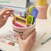 Cute Makeup Brush Storage Box, Large Capacity Divided Organizer, Desktop Cartoon Cosmetic Eyebrow Pencil Storage Box