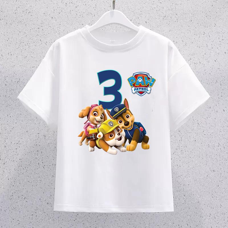 Summer Casual Breathable Top Birthday Gift Paw Patrol Children's Short-sleeve T-shirt Cartoon Birthday Number Printed Pullover Boys and Girls