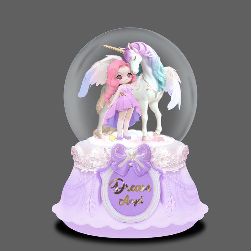 Iridescent Castle Snowfall Crystal Ball Music Box for Kids - Dreamy Fairy Tale Carriage.
