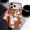 Hand-drawn Style Sakura Pattern Case For iPhone 17 Pro Max Leather Texture Soft Silicone Cover For iPhone 16 15 14 13 Pro 12 11 16E
