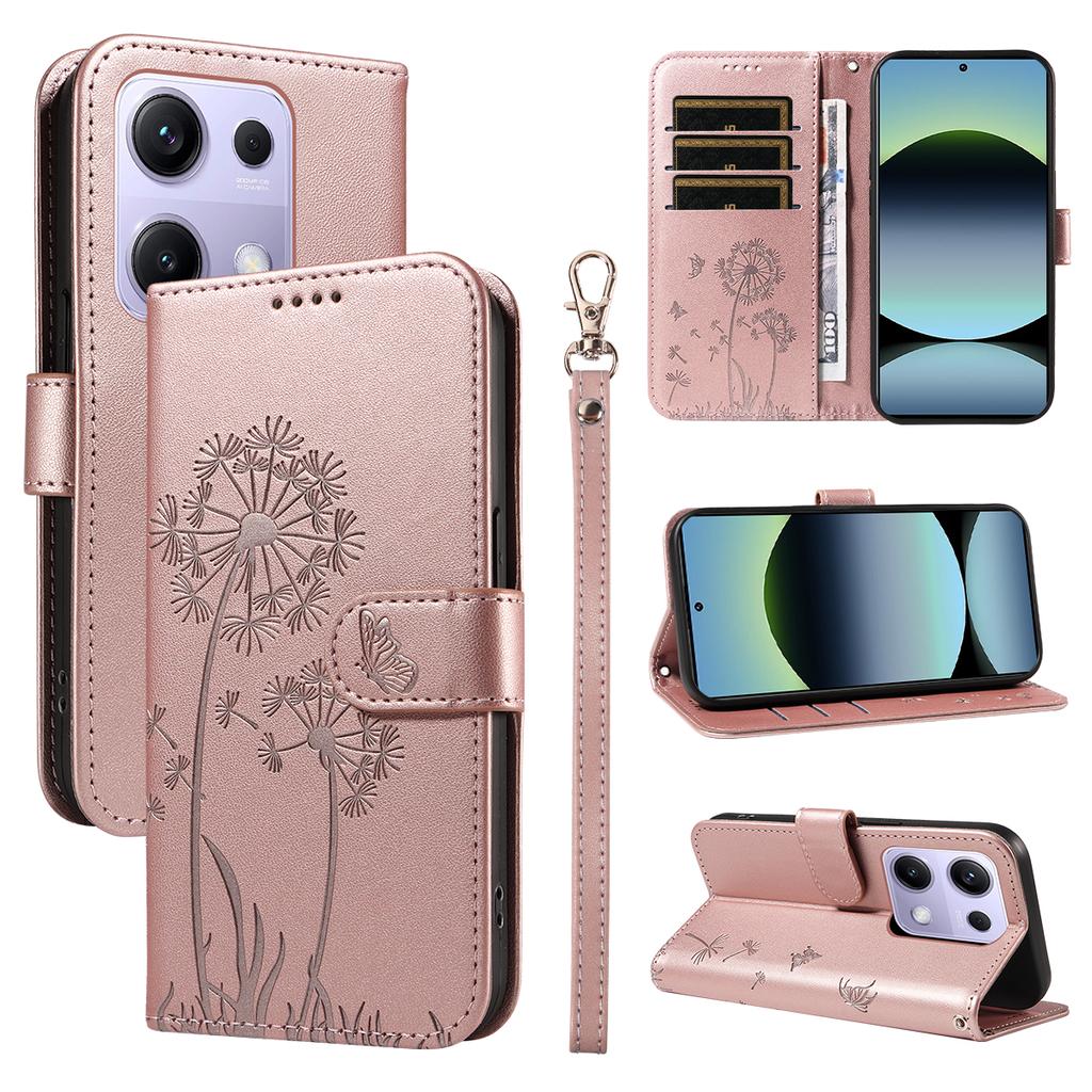 For Xiaomi Poco M6 Pro 4G/Xiaomi Redmi Note 14S 4G/Xiaomi Redmi Note 13 Pro 4G Leather Wallet Case with Strap Dandelion Imprint Phone Stand Cover