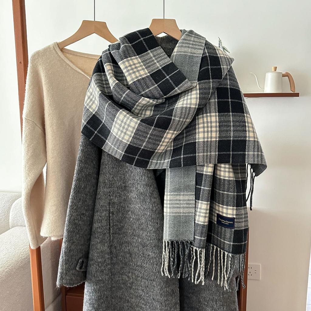Korean Style Double sided Plaid Scarf for Autumn and Winter Couples and Students Versatile Scarf Japanese Style Sweet Thickened Warm Shawl