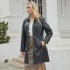 Damen Mittellange Lederjacke mit Gürtel - Stylischer britischer Windbreaker für Frühling/Herbst