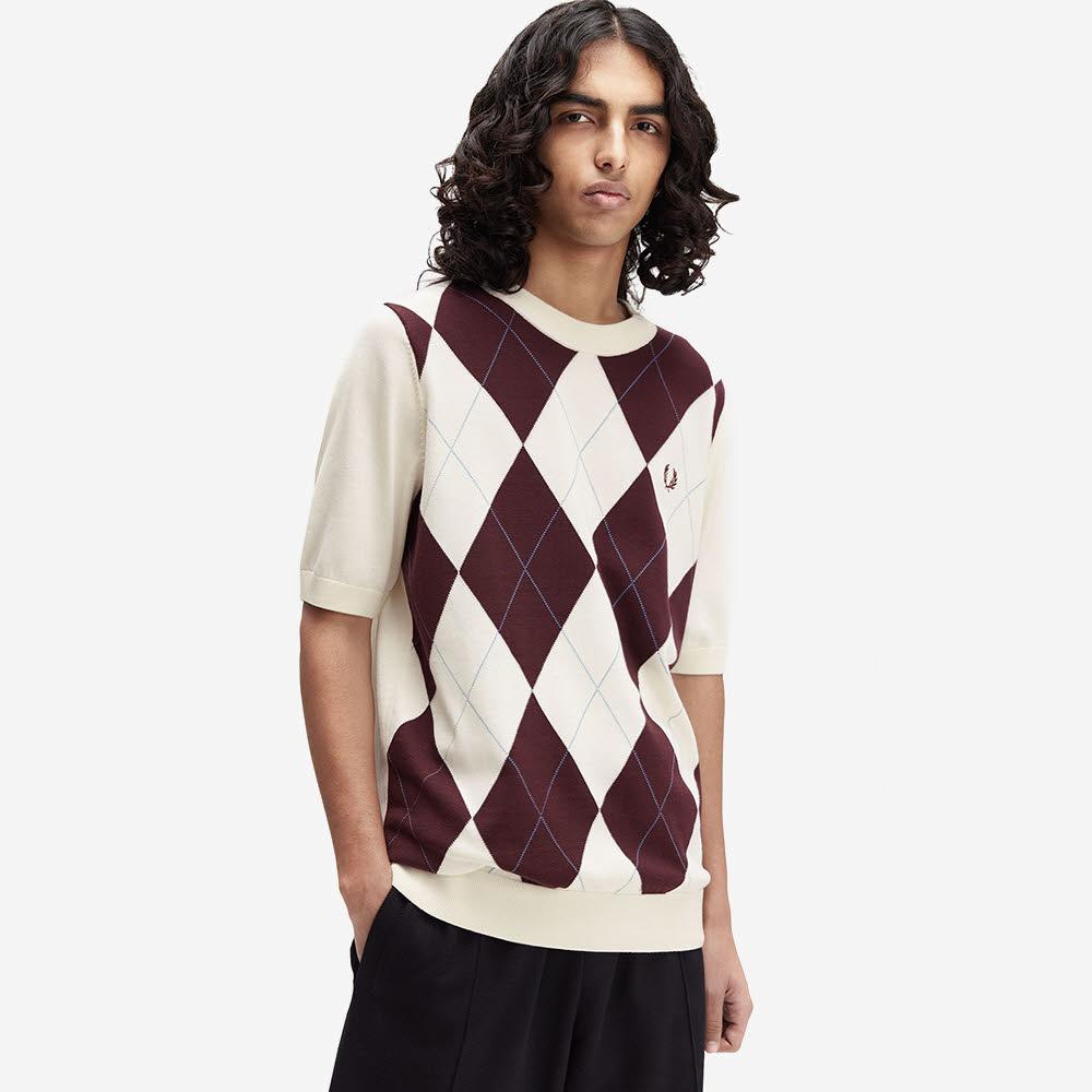 Fred Perry [Sharp] Argyle Knit T-Shirt - Ecru Afpm2531319-560