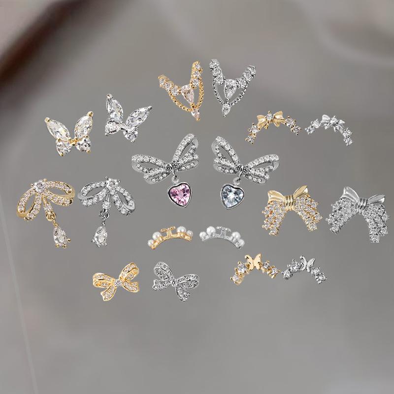 1Pcs Shiny Zircon 3D Butterfly Bow Nail Rhinestones Charm Diamond Crystal Alloy Pendant Luxury Nail Art Decorations Manicure Too