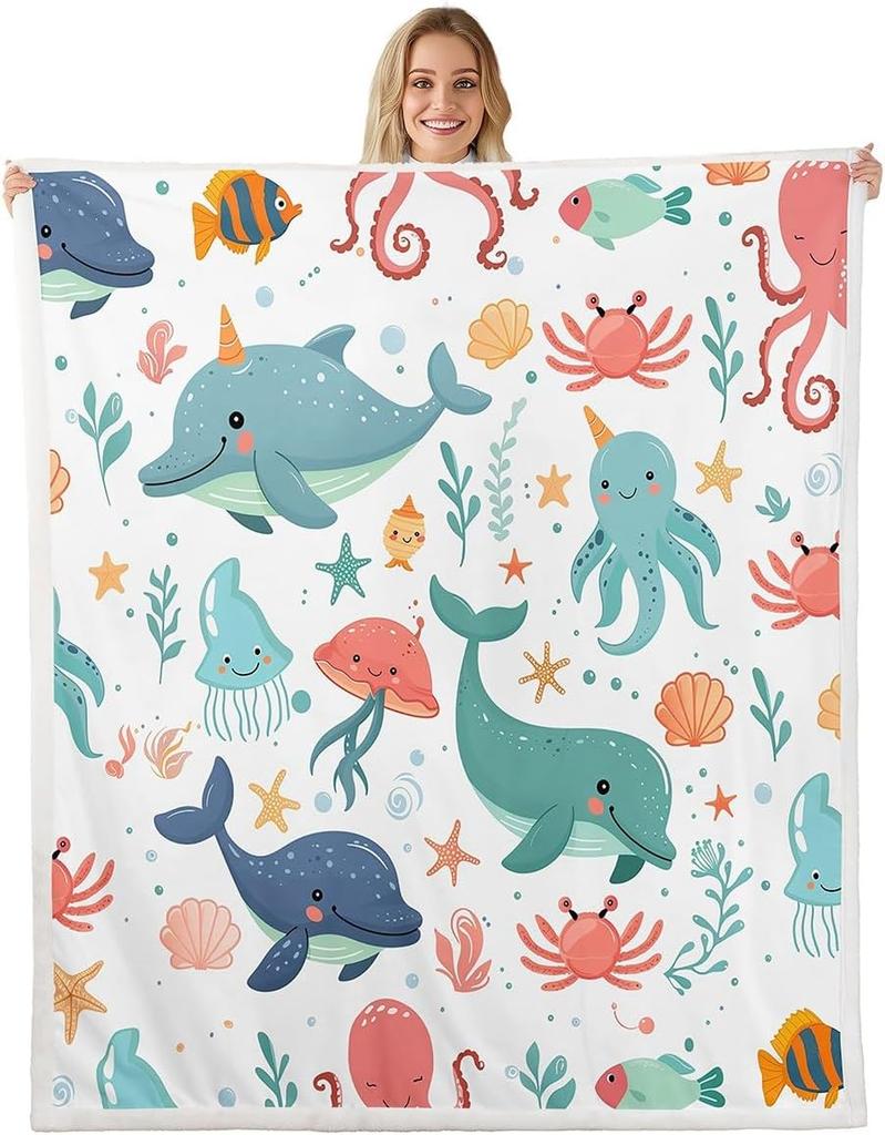 Red Lobster Pattern Blanket Soft Fleece Throw Seafood Theme Decor Fun Gift for Kitchen Living Room Bedroom