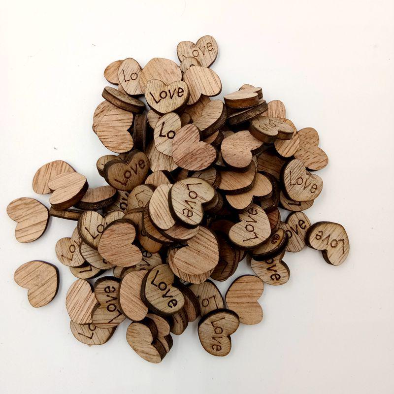 100Pcs Wooden Heart Shapes Rustic Wood Grain Love Hearts For Wedding Table Scatter DIY Crafts Party Decoration Supplies