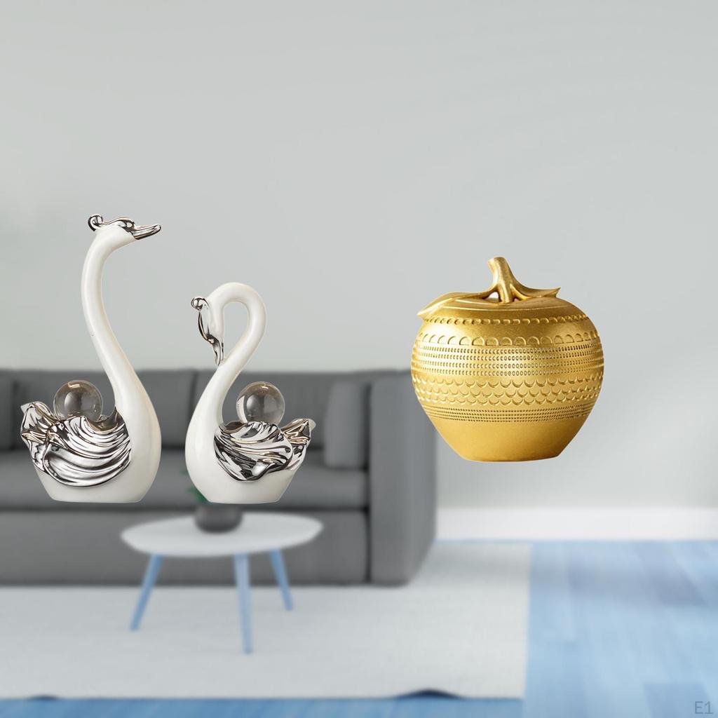 Porcelain Swan And Figurine Collection Fruit Sculpture Ornament Art for Living Room Bedroom Tabletop