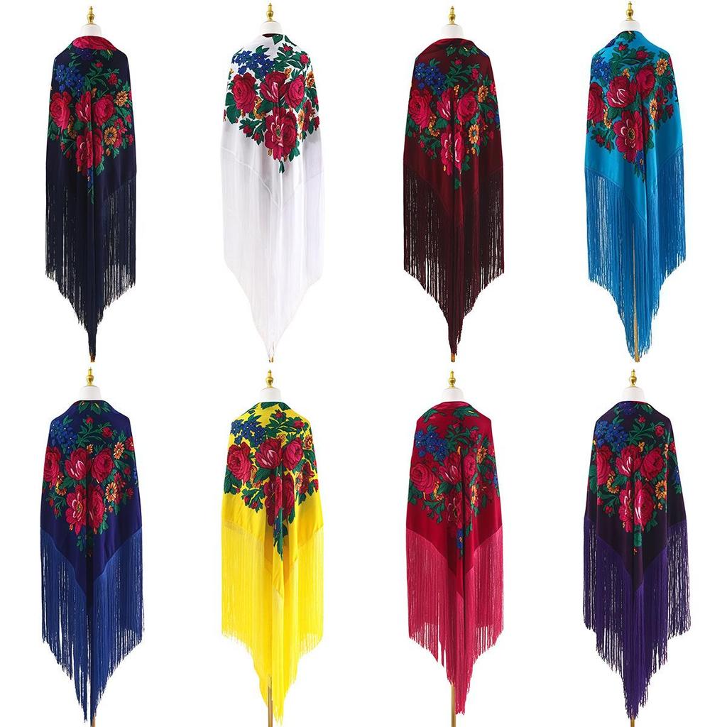 Elegant Long Tassel Peony Flower Shawl Scarf - Ethnic Retro Style, 50cm.