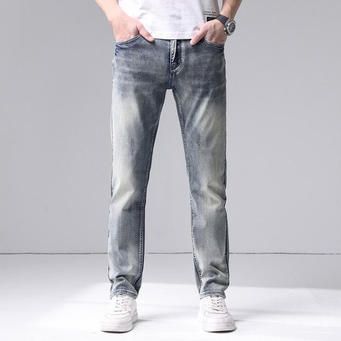 

Весенне-летние новые мужские джинсы и брюки из чистого хлопка, узкого прямого кроя, стрейч, в ностальгическом стиле 40