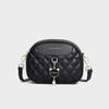 New Leather Crossbody Bag for Women, Small Fragrant Style Chain Diamond Grid Versatile Single Shoulder Small Round Bag