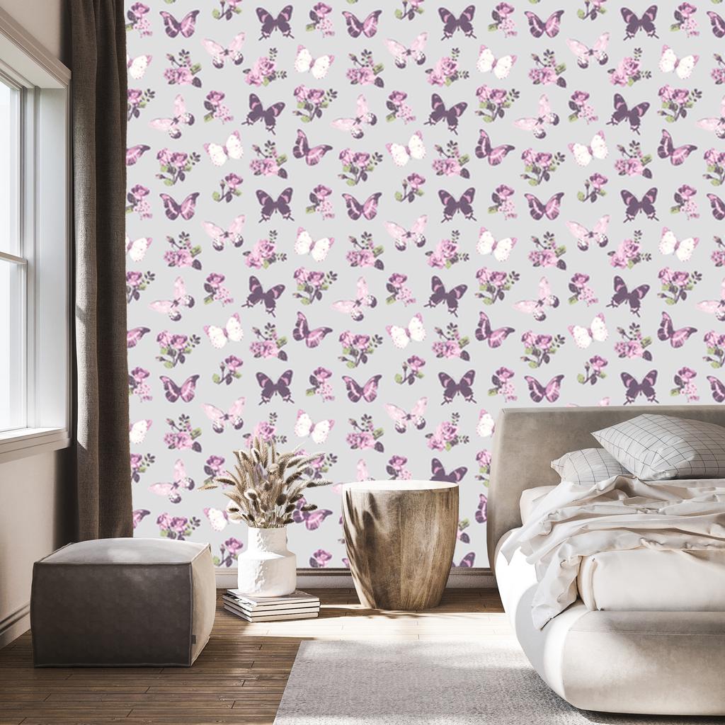 Wallpaper Butterflies Roses Flowers and Nature for Living Room and Bedroom 50x1000
