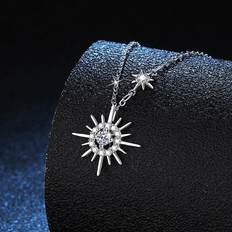 Tezzc Moissanite Lab Diamond Pendant Necklace for Women Men 925 Sterling Silver Sun Flower Party Fine Jewelry Wholesale