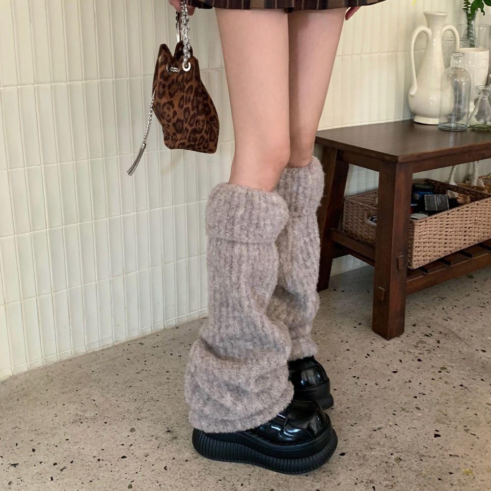 Y2K Winter Leg Warmers Foot Cover Knit Long Stockings Harajuku Plush Leg Socks Spicy Girls