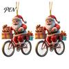Santa Claus Gift Bag Tags 2Pcs Christmas Riding Bicycle Acrylic Hanging Ornament, Car Lightweight Ornaments Interior Rearview Mirror Charm,