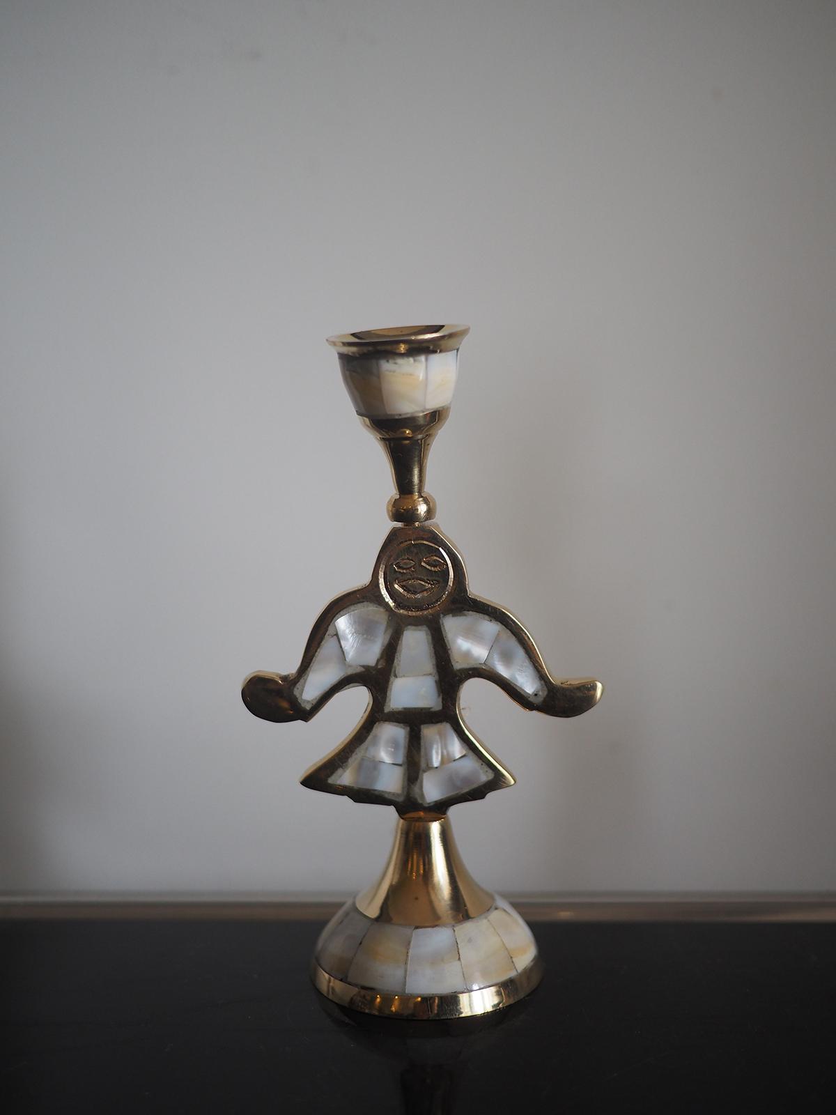 Канделябр-луна в скандинавском стиле, из латуни с инкрустацией коровьей костью, декоративный подсвечник-ракушка из латуни с инкрустацией фигуркой