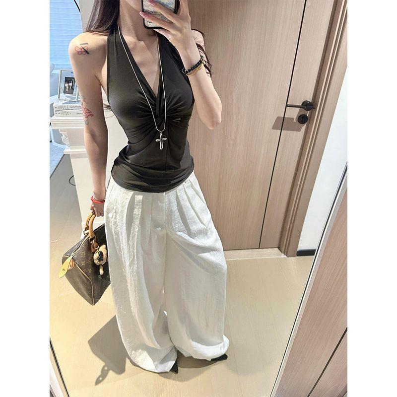 French Style Design Sense V-neck Twist Hanging Neck Cami Women Summer New Slim Fit Slimming Temperament Gyaru Top