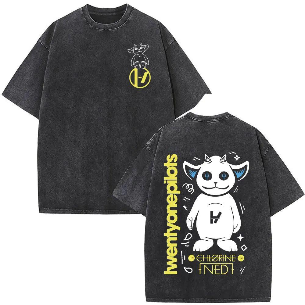 

Рок Футболка Twenty One Pilots с винтажной стиркой Мужская Женская Мода Хип-хоп Оверсайз Футболки Хлопок Повседневная Футболка M