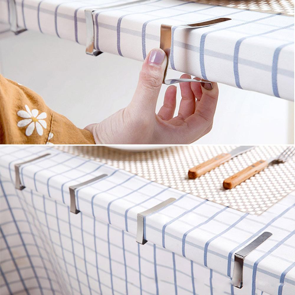 12 st Bordsduksklämmor Set Rostfritt Stål Bordsduksöverdrag Klämmor Kraftiga Utomhus Bordsduksfixering för Restaurang