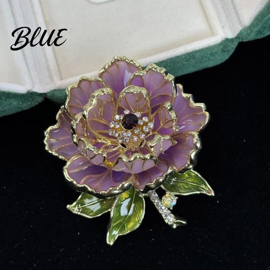 Sweater Brooch Pin Women Sparkling Rhinestones Enamel Peony Shape Lapel