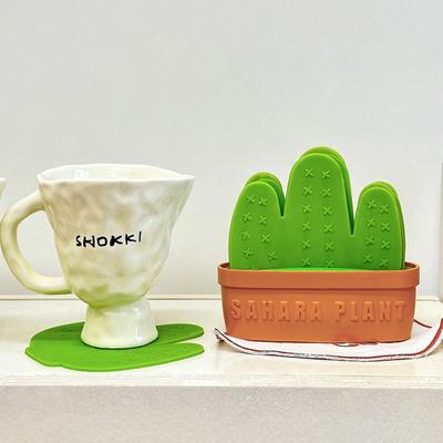 Ensemble de Sous-verres Cactus Anti-brûlure Sûr Anti-salissure Créatif Tapis de Tasse Cactus DIY Vert Coussin Isolant pour Boisson Décoration de Maison