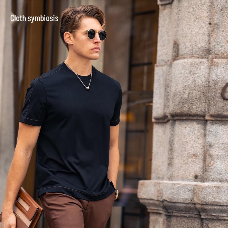 Mr. Bu Men s Contrast Round Neck Short Sleeve T-Shirt XL (180)