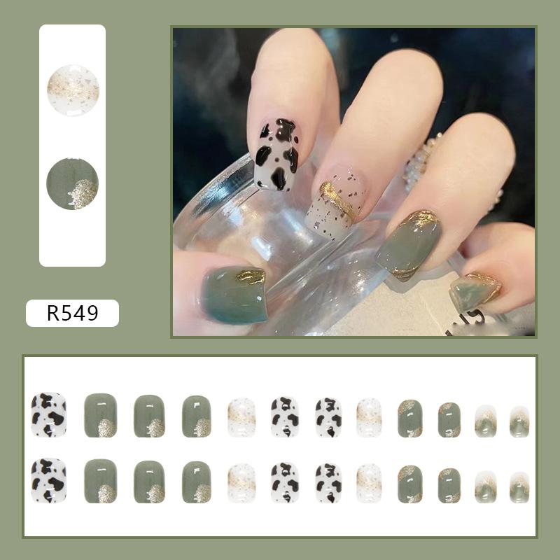 Ice Through Lime Milk Pattern Japanese Nail Art Lake Green Short Wearing Nail Finished Advanced Nail Art Tablets