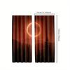 2pcs Abstract Moon and Forest Curtains with Full Moon and Colorful Landscape, Polyester