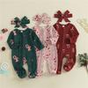 Newborn Baby Girl Christmas Oblique Zipper Romper Long Sleeve O Neck Print Jumpsuit with Headband