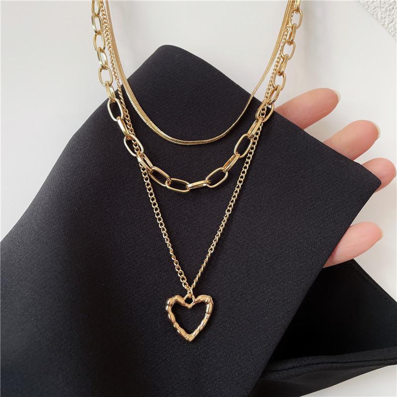 Unique Gold And Silver Heart Angel Wings Layered Necklace For Fashionable Women Style