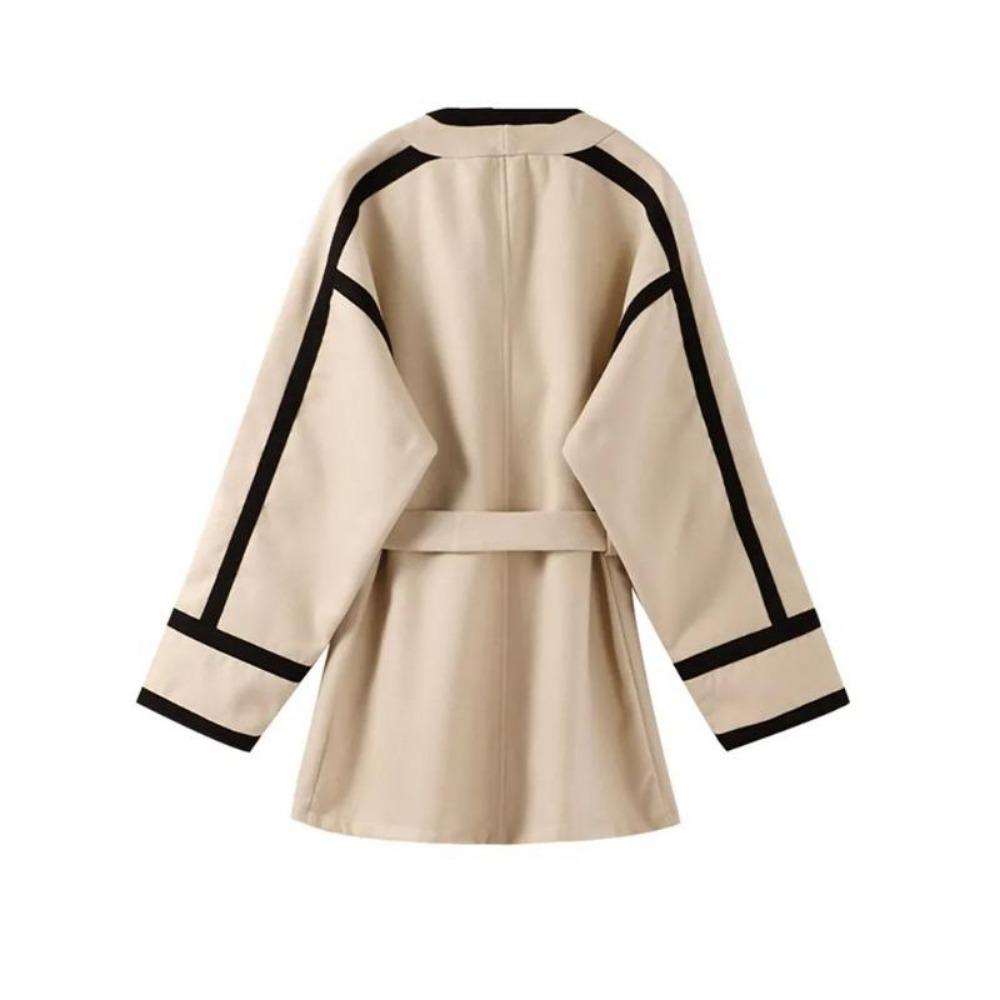 Casaco Curto Feminino VAYLA Cintos Listrado Moda Cor Contrastante Jaqueta Nova Feminina Chique Elegante Cintura Alta Roupa Exterior Feminina