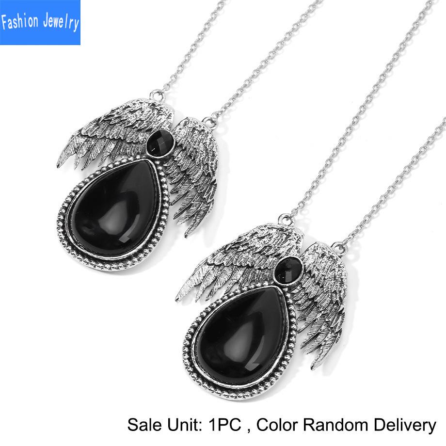European and American Trendy Personalized Angel Wings Natural Crystal Stone Drop-shaped Pendant Necklace Jewelry