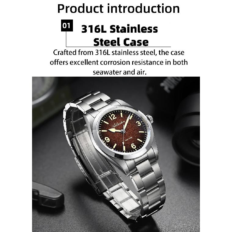 ADDIESDIVE Men’s Waterproof Quartz Watch AD2544 316L Stainless Steel C3 Retro Luminous Sapphire Fashion 37MM Wristwatch For Men