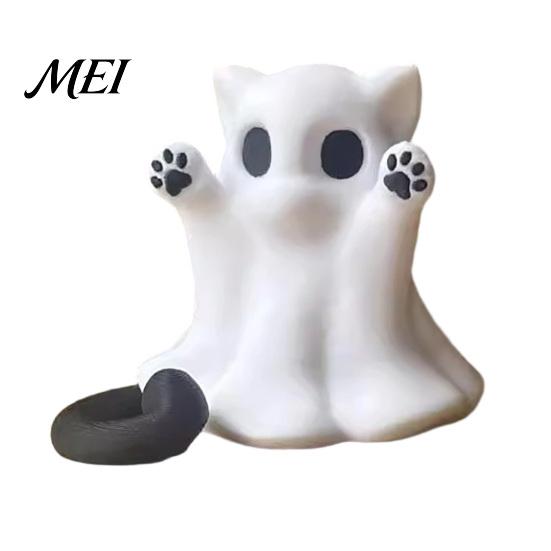 Funny Cat Lover Gifts Halloween Ghost Statue, Cute Figurine, Cartoon Themed Room Ornaments Spooky Decoration for Home Office Desktop Decor Statue 1pc