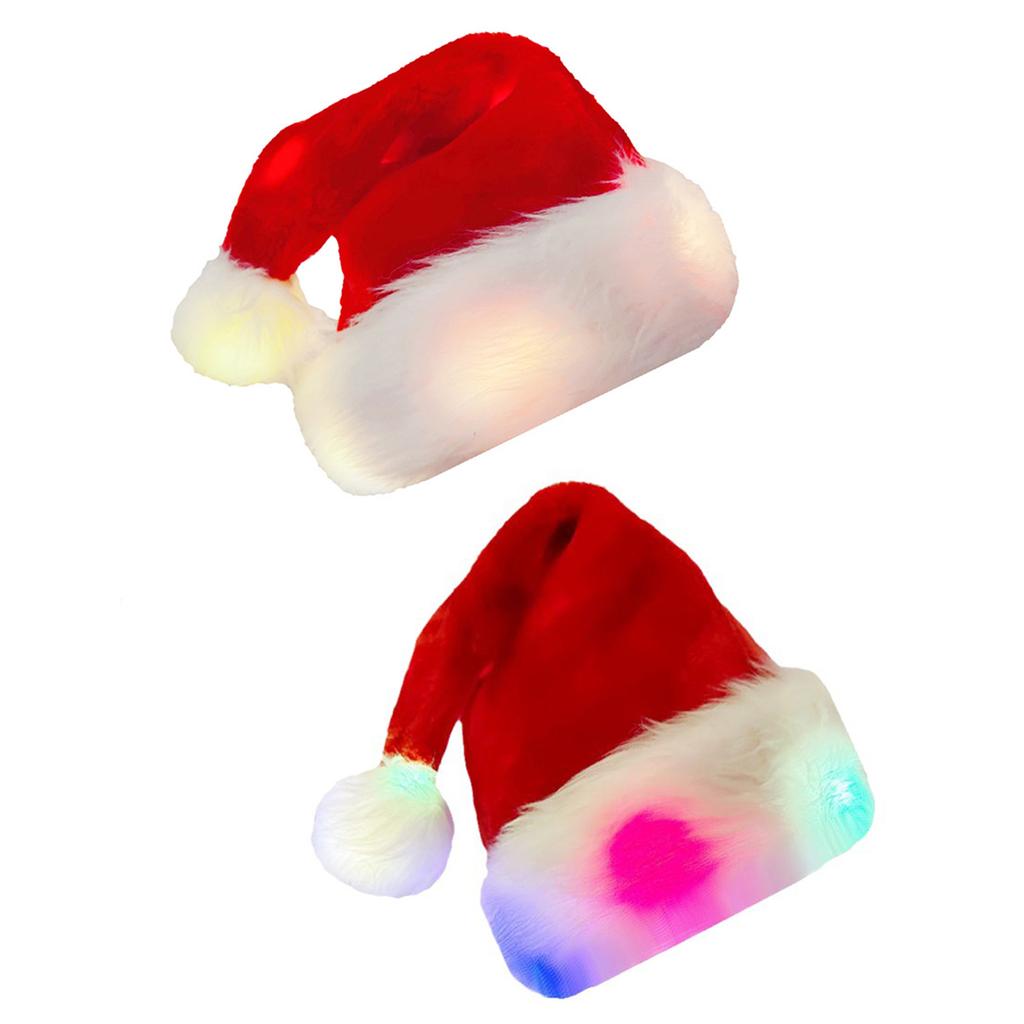 Cosplay Santa Hat Christmas Light Up Hat for Adults Unisex Plush Comfort Hats Classical Red Hat New Year Holiday Party