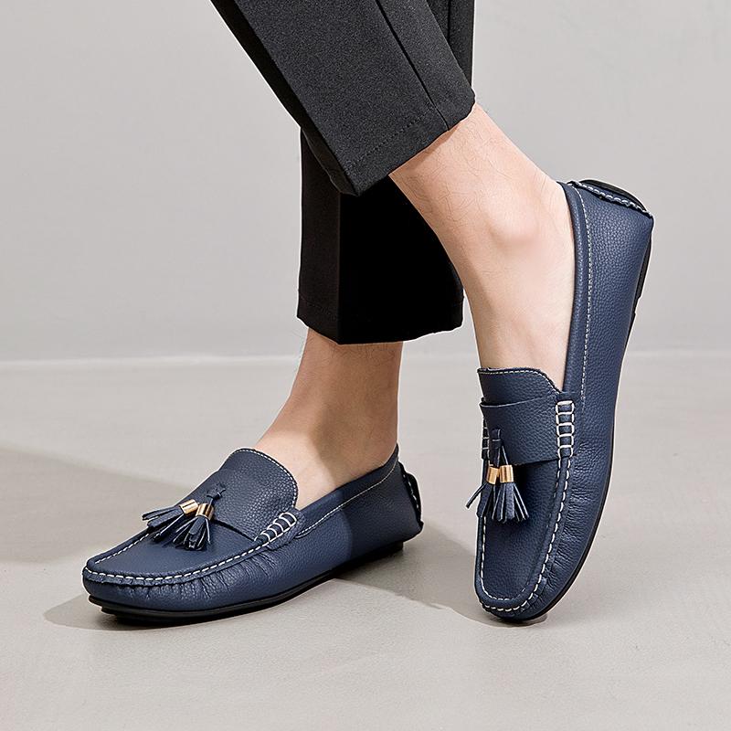 High Quality Cowhide Casual Shoes New Tassels Loafers Breathable Slip on Shoes for Men Versatile Flat Comfortable Driving Shoes
