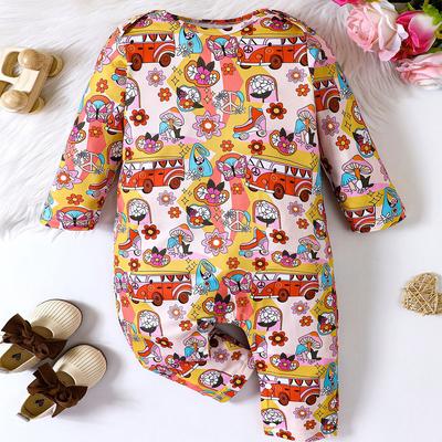 Baby Boy Girl Cute Cartoon Pattern All-over Print Long Sleeve Romper Jumpsuit