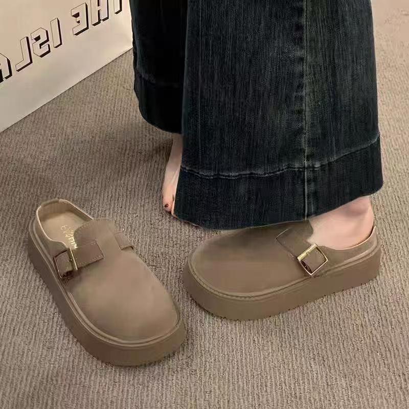 Retro thick-soled Birkenstock head half slippers, new spring outer wear heightening Birkenstock shoes
