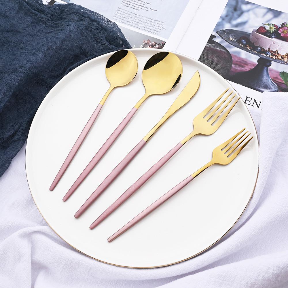 10People Black Silver Flatware Cutlery Set Knife Dessert Fork Spoon Dinnerware Stainless Steel Tableware Set Party Kitchen Tool