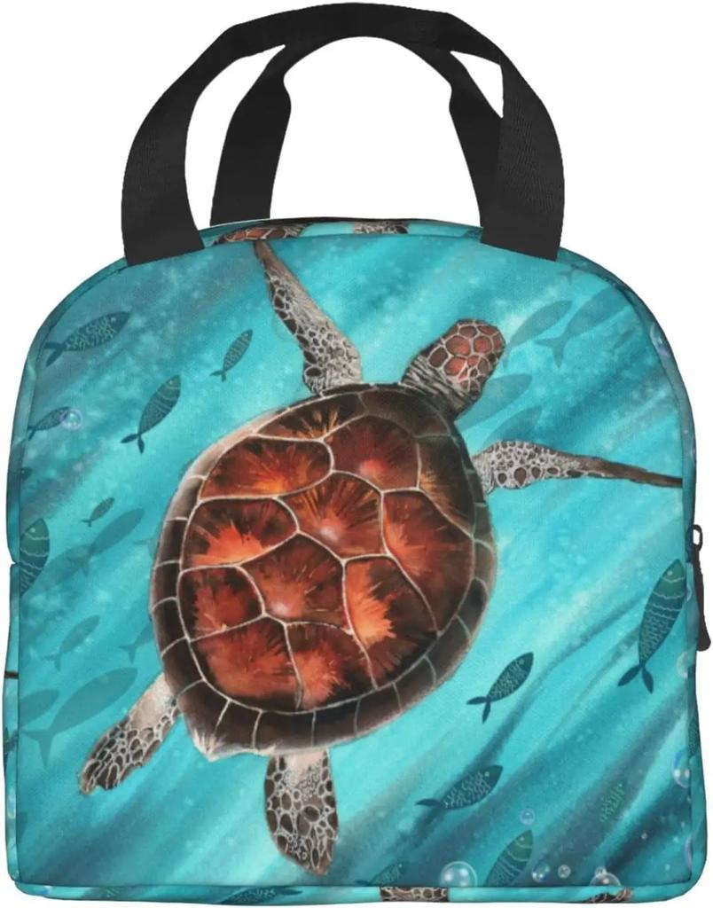 Sea Turtle Portable Tote Lunch Bags Insulated Lunch Box Cooler Lunch Bag for Picnic Boating Beach Fishing Work for Women Men