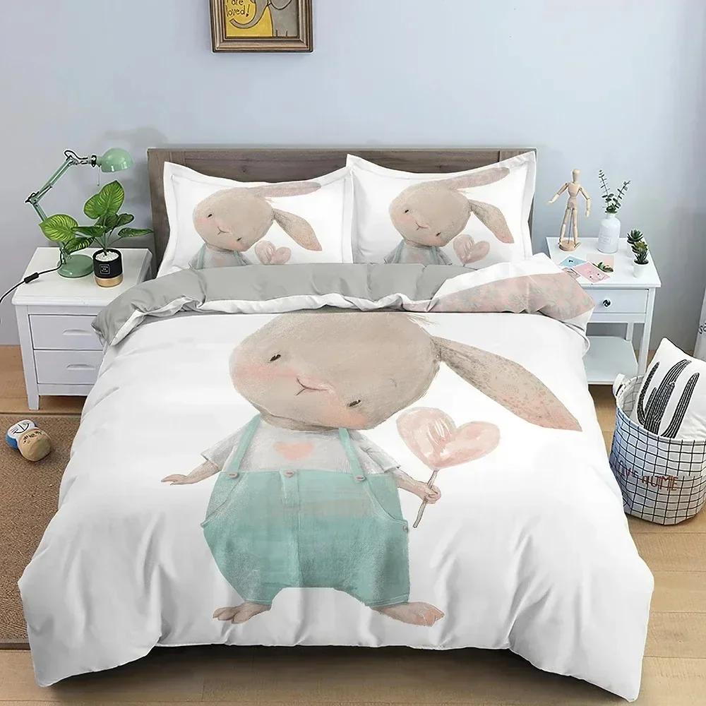 Cartoon Animal Rabbit Duvet Cover Bedding Set Printed Quilt Cover Bedroom King Queen Full Polyester Bedclothes Home Decor Size