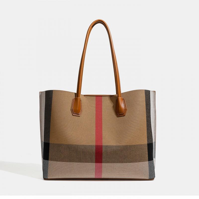 2026 New Style Plaid Large-capacity Bag Women Large Commuting Contrasting Color One-shoulder Portable Tote 33x11x27cm