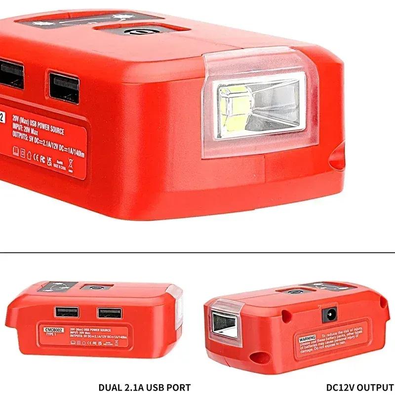 Battery Adapter for Craftsman/for Black Decker 14.4v-20v Li-ion Battery with Dual USB Work Light