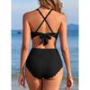 CHARMLEAKS Damskie bikini z falbanką, żebrowane, dwuczęściowe, kostiumy kąpielowe z dekoltem w serek i wysokim stanem