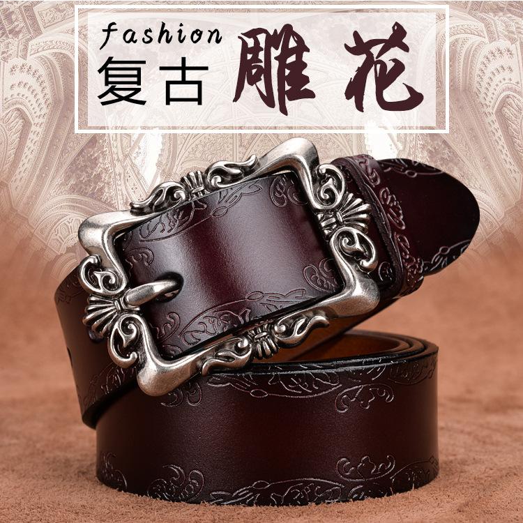 Carved Belt Leather Belt Belt Ladies Decorative Belt Women'S Simple Pin Buckle