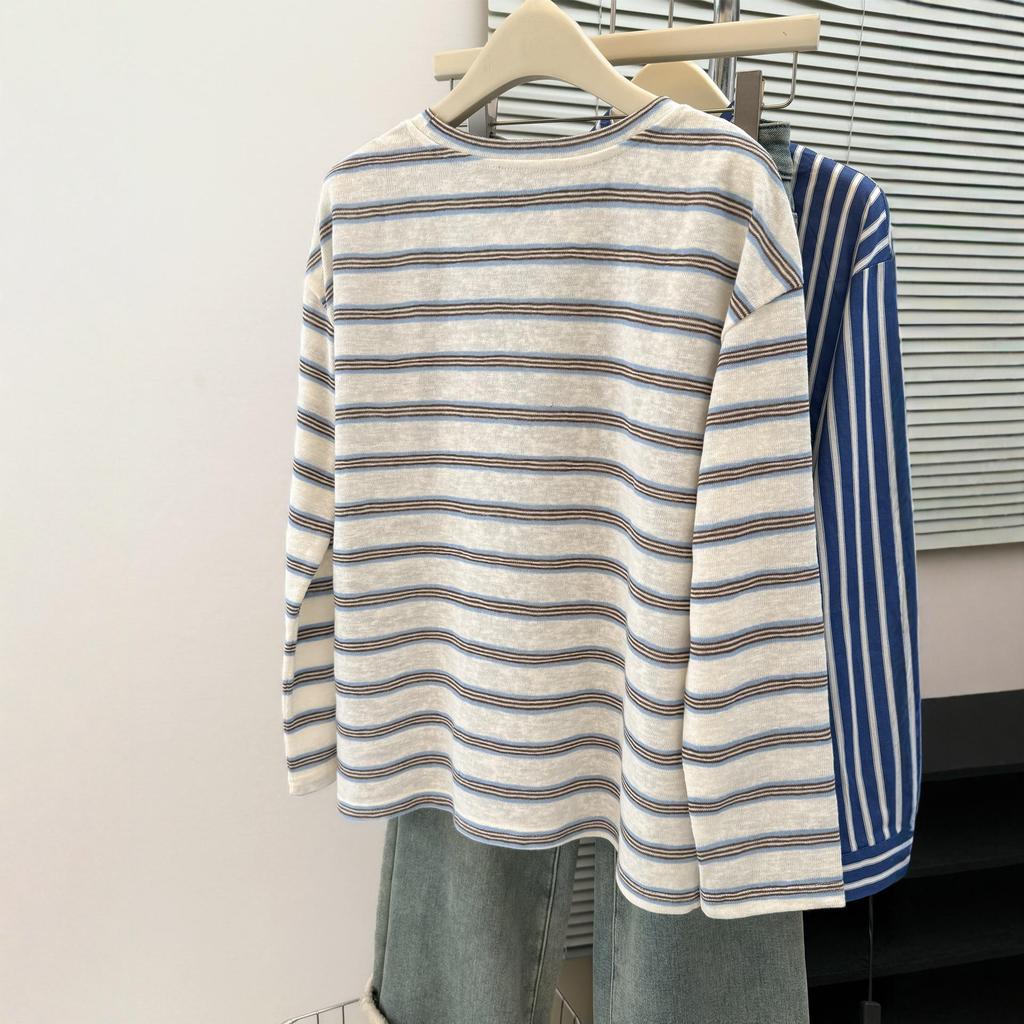 Women's Autumn Color-Block Striped Long-Sleeve Casual T-Shirt